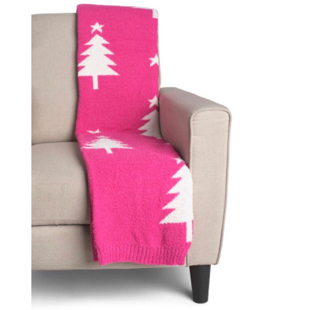 Magaschoni Pink & White Reversible Christmas Tree W/ Star Throw Blanket New
